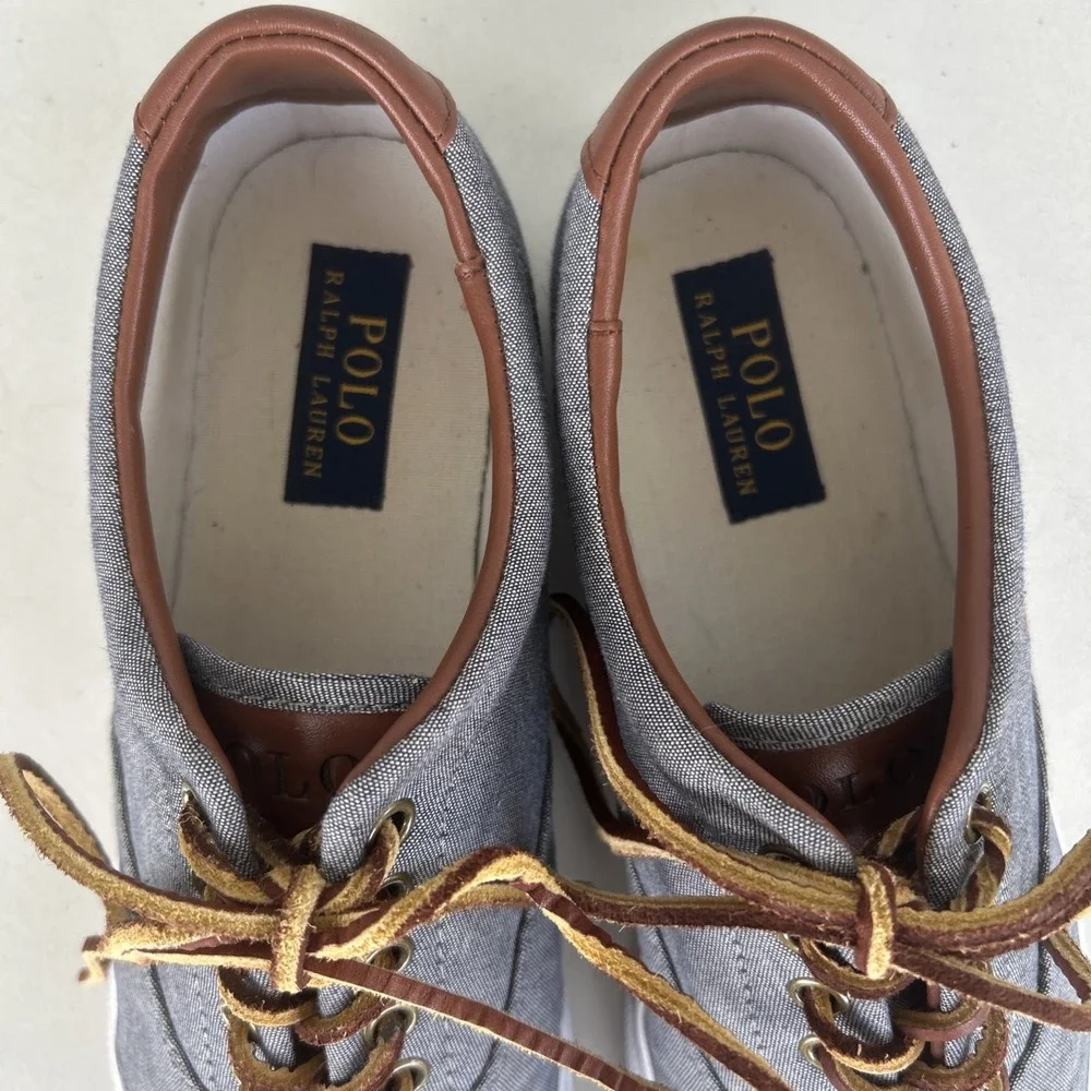 Polo‎ Ralph Lauren Vaughn Denim Chambray Canvas Sneakers Boat Shoes Size 9.5